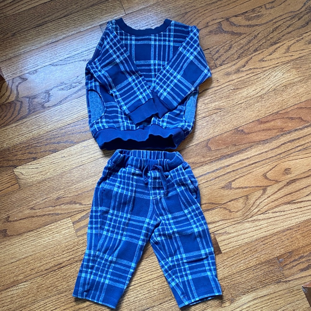 Hanna Andersson Blue Plaid Sweat Set